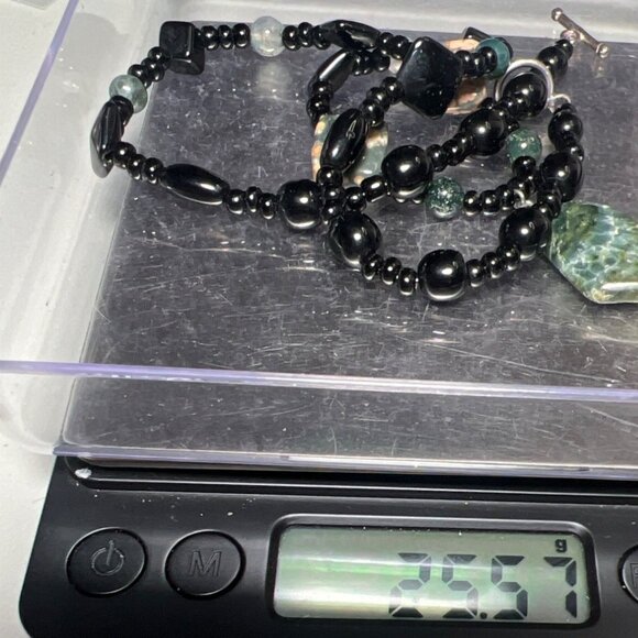 18" Necklace Natural Stone Beads Pendant Silver Clasp Onyx Moss Agate Ocean Jasp - Picture 4 of 8